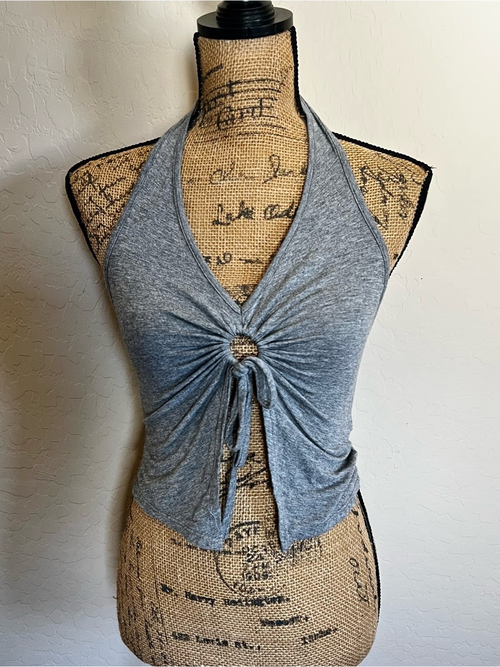 Grey Halter Tie-Front Ring Camisole